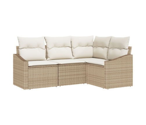 Conjunto de Sofá de Jardín de 4 Piezas con Cojines Beige Poliéster