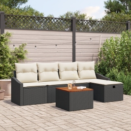Conjunto de Sofá de Jardín de 6 Piezas con Cojines  Ratán Flexible Negro