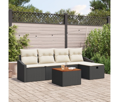 Conjunto de Sofá de Jardín de 6 Piezas con Cojines  Ratán Flexible Negro