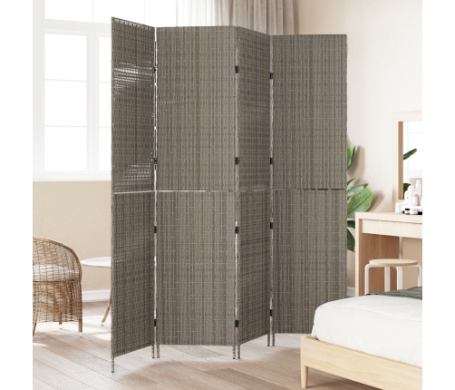 Divisor de habitaciones  4 paneles plegable gris 195x180 cm poli ratán