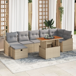 Juego de Sofá de Jardín de 8 Piezas con Cojines Beige Poliratán