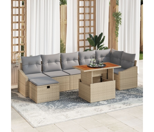 Juego de Sofá de Jardín de 8 Piezas con Cojines Beige Poliratán