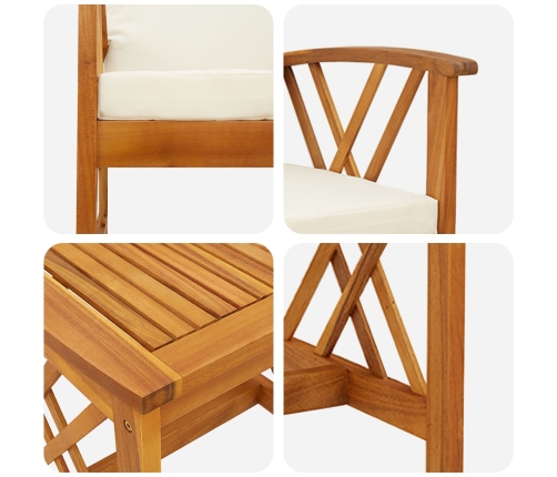 Conjunto de Jardín de 3 Piezas con Cojines de Madera Maciza de Acacia