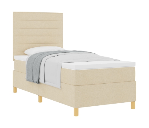 Cama con Base de Muelles y Colchón Crema 90x200 cm Tela