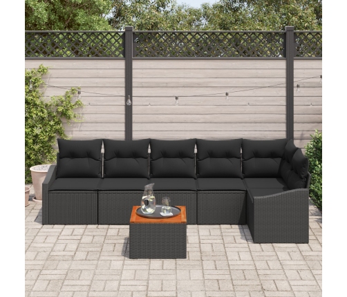 Conjunto de Sofá de Jardín de 7 Piezas con Cojines Negro Poliratán Acacia