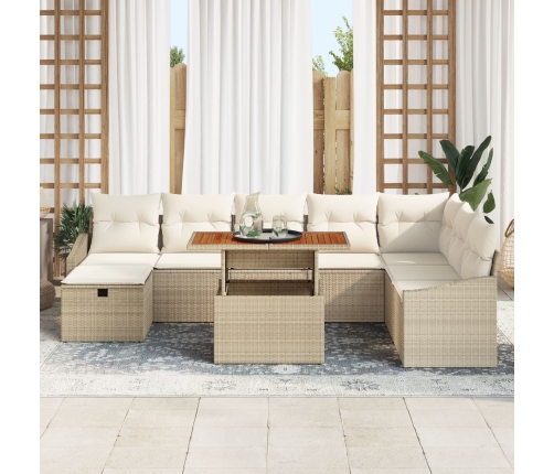 Conjunto de sofá de jardín de 9 piezas con cojines beige de ratán sintético