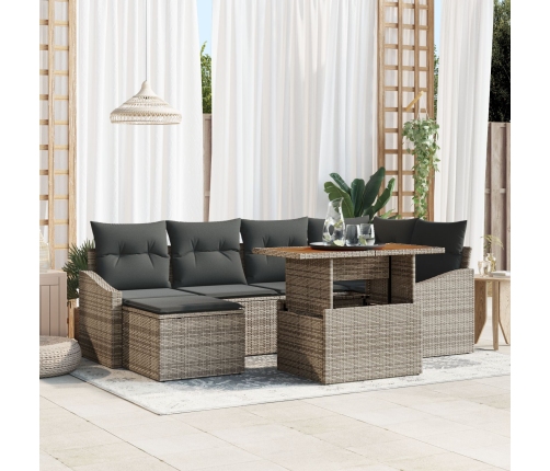 Conjunto de Comedor de Jardín de 7 Piezas con Cojines Gris de Ratán de Polietileno Acacia