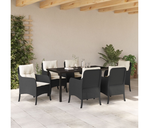 Set de Comedor de Jardín  7 Piezas con Cojines Negro Poliratán