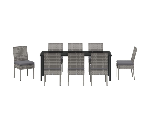 Conjunto de comedor de jardín de 9 piezas  en gris polirratán