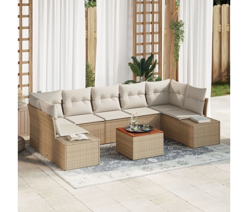 Juego de Sofá de Jardín de 8 Piezas con Cojines Beige de Poliratán Acacia