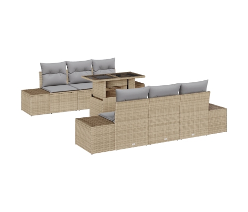Set de Sofá de Jardín  7 Piezas Beige, Gris Ratán, Poliéster