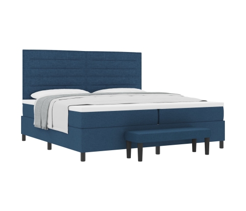 Cama Box Spring con Colchón y Banco Azul 200x200 cm Tela