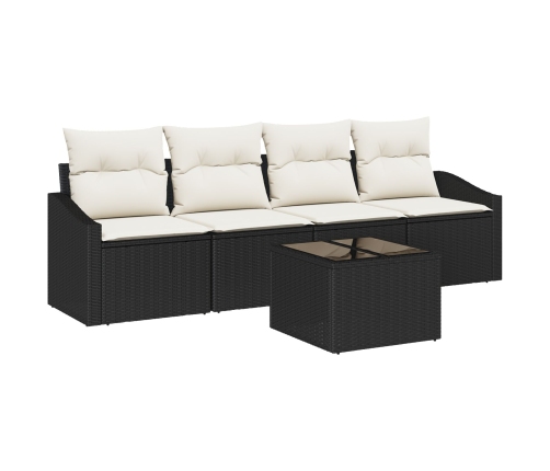 Conjunto de Comedor de Jardín de 5 Piezas con Cojines Negro Ratán Sintético