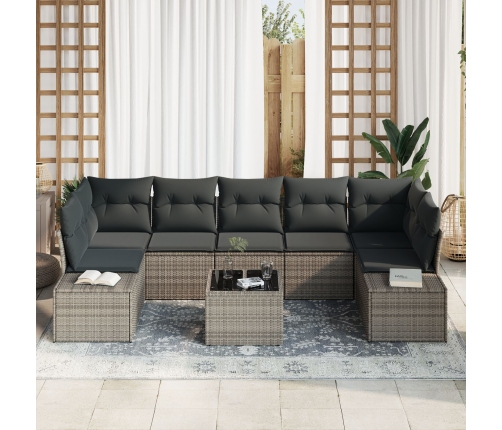 Conjunto de Sofás de Jardín  de 8 Piezas con Cojines Gris Polirratán
