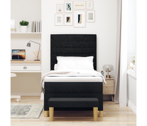 Cama con Base  con Colchón y Banco Negro 90x200 cm Tela