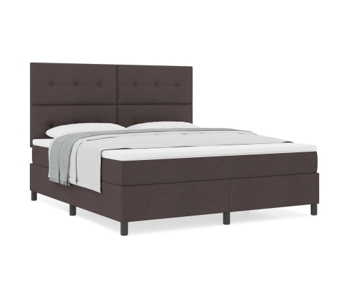 Cama con Base de Resortes y Colchón Marrón Oscuro Super King Tela