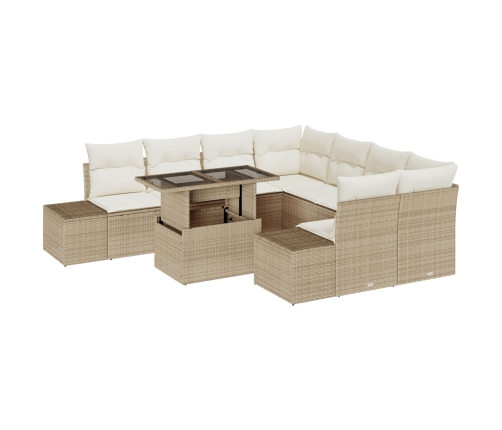 Conjunto de Sofá de Jardín  Set de 9 Beige, Crema Ratán, Poliéster
