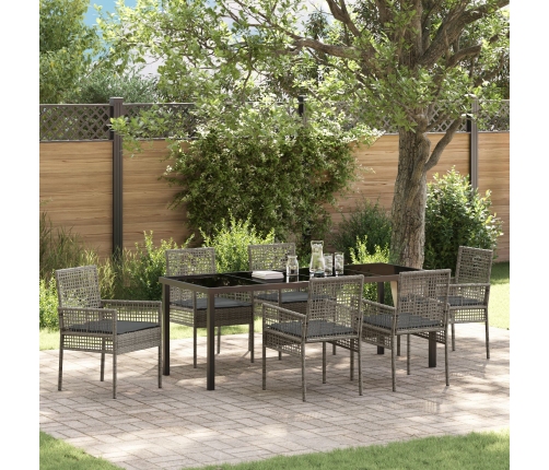 Conjunto de comedor de jardín de 7 piezas con cojines gris poliratán