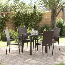 Conjunto de Comedor de Jardín de 5 Piezas Marrón Poliratán
