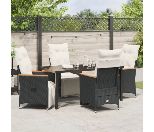 Set de Comedor de Jardín de 5 Piezas  con Cojines Ratán PE Negro