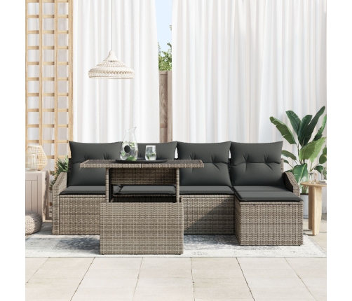 Set de 6 piezas de sofá de jardín con cojines gris de poliratán