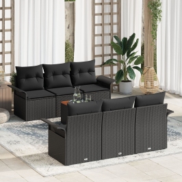 Conjunto de Sofá de Jardín de 7 Piezas con Cojines Negro Poliratán Acacia