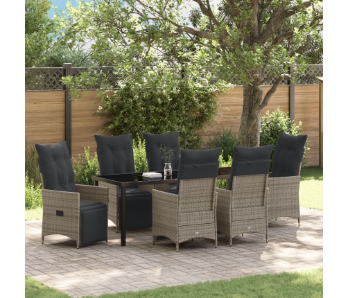 Set de Comedor de Jardín de 7 Piezas con Cojines Gris Poliratán