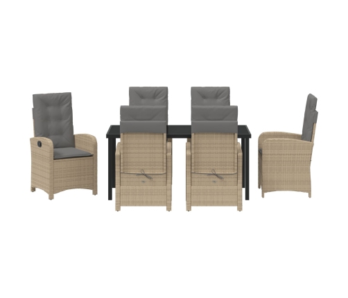 Juego de Comedor de Jardín de 7 Piezas con Cojines Beige Poliratán