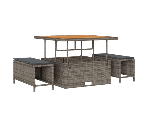 Conjunto de Comedor de Jardín de 3 Piezas con Cojines en Gris de Poliratán y Acacia