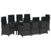 Set de comedor de jardín  9 piezas con cojines negro ratan poli