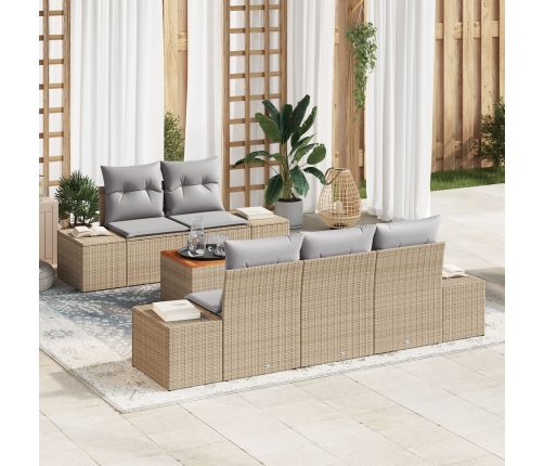 Conjunto de Sofás de Jardín  de 6 Piezas con Cojines Beige Ratán Poliéster Acacia