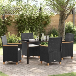 Conjunto de Comedor de Jardín  de 5 Piezas con Cojines Negro Poliratán