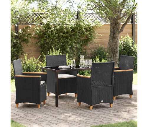 Conjunto de Comedor de Jardín  de 5 Piezas con Cojines Negro Poliratán