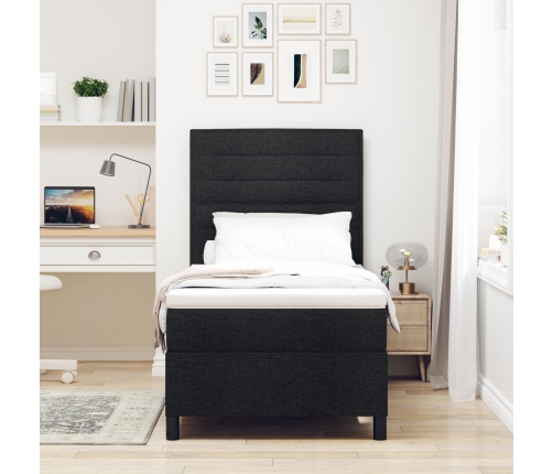 Cama con Box Spring con Colchón Negra 90x200 cm Tela