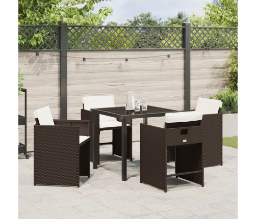 Set de Comedor de Jardín  de 5 Piezas con Cojines Marrón Poliratán