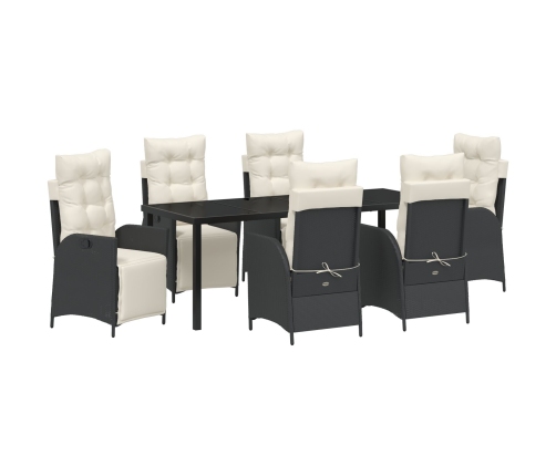 Juego de Comedor de Jardín de 7 Piezas Rattan Poliéster Negro