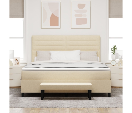 Cama con box spring  con colchón y banco crema 180x200 cm tela