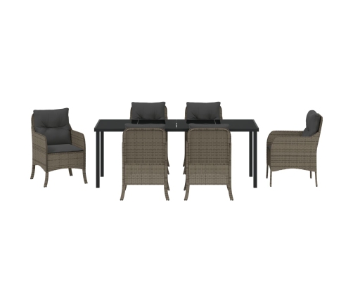 Conjunto de Comedor de Jardín de 7 Piezas con Cojines Gris de Ratán Poliéster
