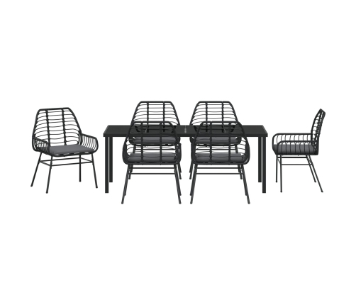 Conjunto de comedor de jardín  de 7 piezas con cojines negro poliratán