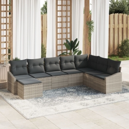 Conjunto de comedor de jardín de 8 piezas con almohadas ratán sintético gris claro