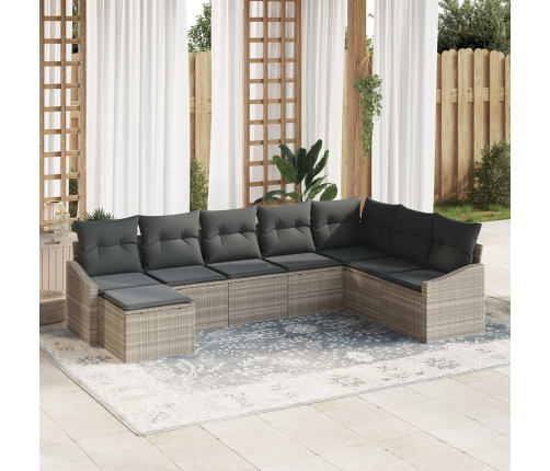 Conjunto de comedor de jardín de 8 piezas con almohadas ratán sintético gris claro