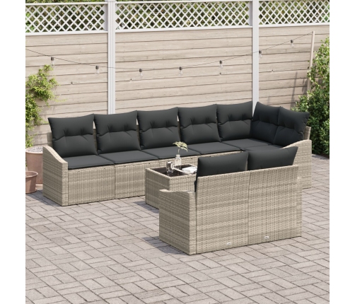 Conjunto de Comedor de Jardín de 9 Piezas con Cojines de Ratán Gris