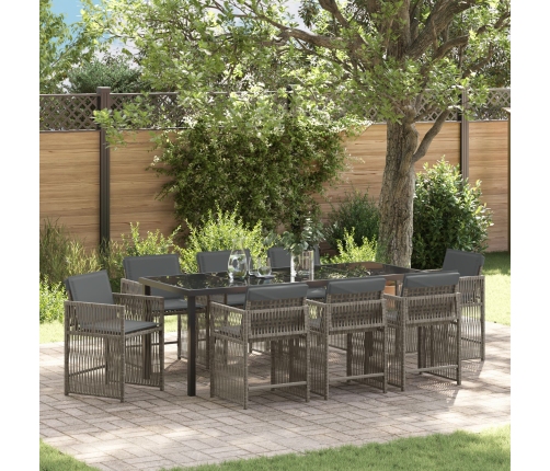 Juego de Comedor de Jardín de 9 Piezas con Cojines Gris Poliratán