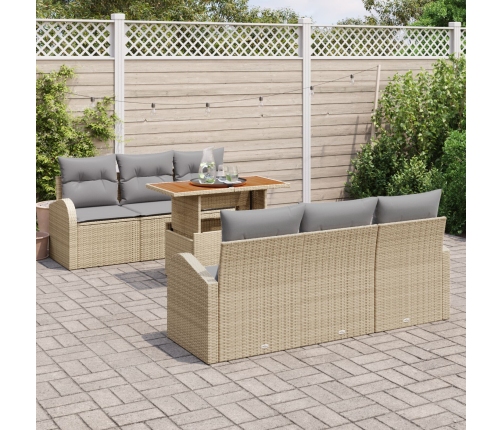 Conjunto de Comedor de Jardín de 7 Piezas con Cojines Beige de Ratán Poliéster Acacia