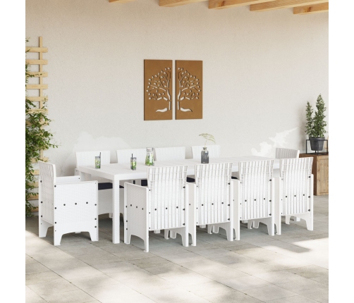 Conjunto de Comedor de Jardín  de 11 Piezas con Cojines Blanco Poliratán