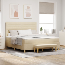 Cama Box Spring  con Colchón y Banco Crema 180x200 cm Tela
