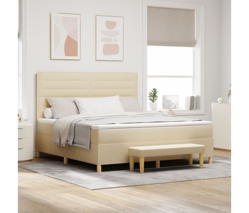Cama Box Spring  con Colchón y Banco Crema 180x200 cm Tela