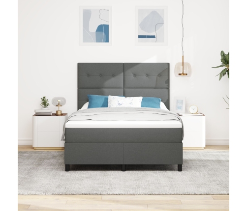 Cama Box Spring  con Colchón Gris Oscuro 140x200 cm Tela