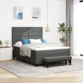 Cama con Somier  con Colchón y Banco Gris Oscuro 140x200 cm Tela