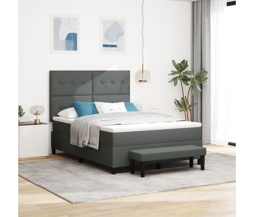Cama con Somier  con Colchón y Banco Gris Oscuro 140x200 cm Tela
